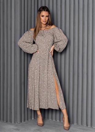 Оливковая ретро-платье из хлопка в цветочек