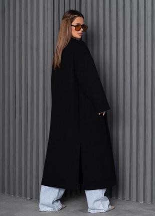 Чорне пальто-кардиган із розрізами3 фото