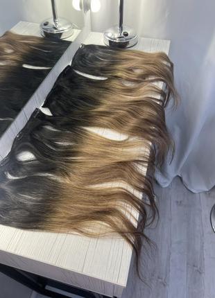 Натуральные волосы тресы на заколках омбре 50 см1 фото