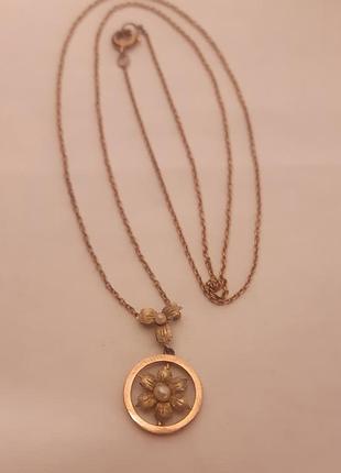 Антиквариат цепочка колье золото 9k карат, 375, жемчужины, винтаж, без торга ❗