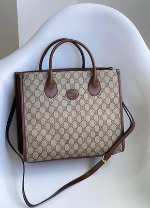 Маленькая женская сумка гуччи тоут gucci tote коричневая