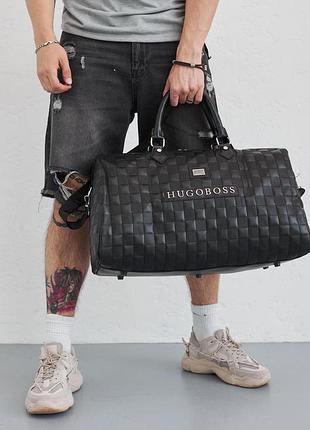Большая сумка для вещей hugo boss, кожаная, черная, дорожная сумка хуго бос