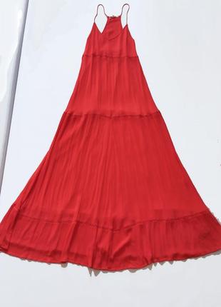 Красивое красное длинное платье в пол трапеция h&m
