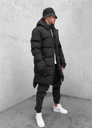 Чорна чоловіча тепла зимова куртка подовжена2 фото
