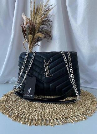 Жіноча сумка шкіряна yves saint laurent, чорна через плече на ланцюжку жіноча сумочка, сен лоран