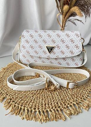 Женская сумка белая кожаная guess, через плечо белая женская сумочка