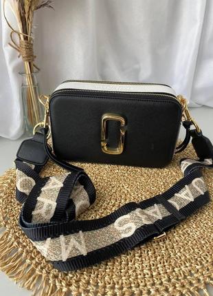Сумочка женская кожаная  через плечо черно-белая  marc jacobs, марк джейкобс женская сумка кожаная