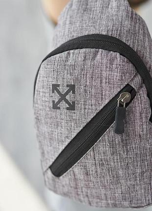 Сумка - слинг серая off white, мужская барсетка через плечо