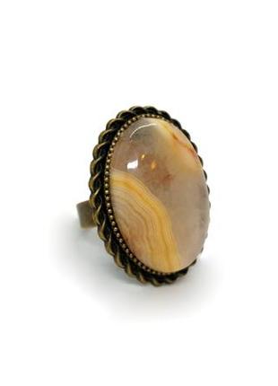 💍🐈 овальное кольцо в винтажном стиле натуральный камень бежевый агат
