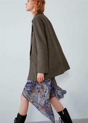 Пиджак - пальто блейзер женский в гусиную лапку коричневый zara
