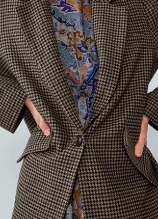 Пиджак - пальто блейзер женский в гусиную лапку коричневый zara3 фото