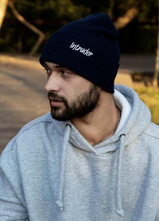 Шапка с подворотом, мужская, синяя, зимняя " intruder "