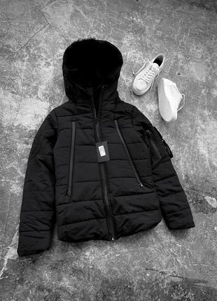 Чорна чоловіча тепла зимова куртка з хутром2 фото