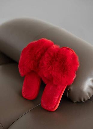 Женские красные тапочки домашние комнатные с мехом