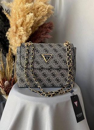 Женская сумочка guess, кожаная сумка через плечо серая