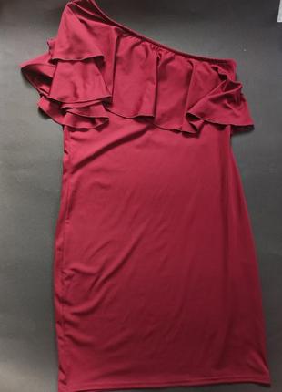 Вишнёвое платье / платье с воланом2 фото