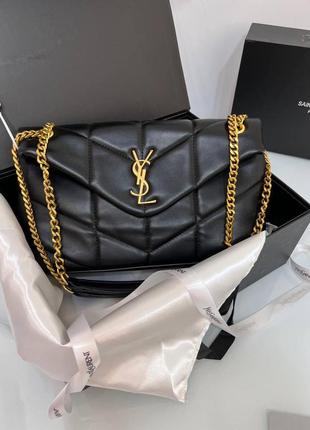 Женская черная сумка с золотым ремешком ysl yves saint laurent