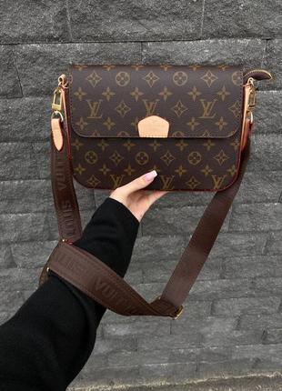 Женская сумочка через плечо louis vuitton, кожаная сумка луи витон коричневая