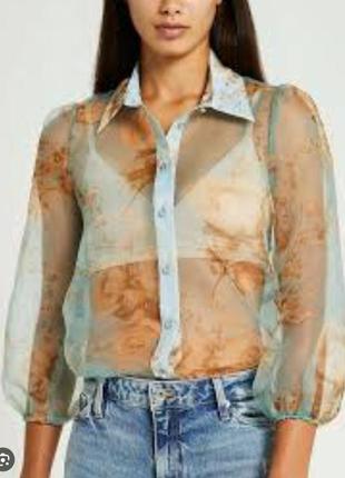 Шикарная, прозрачная блуза в цветочный принт с укороченными рукавами river island
