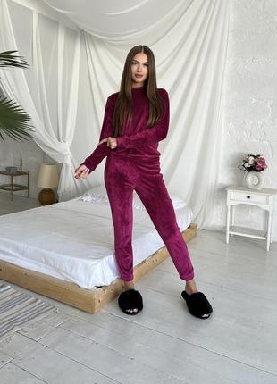 Плюшевий костюм для дому кофта та штани, плюшева піжама кофтинка і штани, домашній костюм з плюшевого велюру, піжамка велюр плюш5 фото