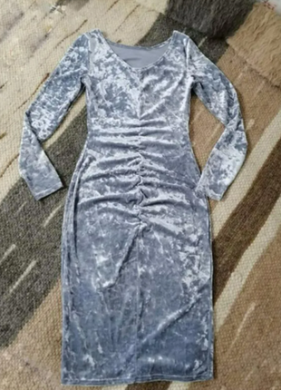 Праздничное платье, бархатное платье серого цвета8 фото