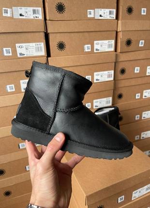 Зимние мужские угги ugg classic black leather (мех) 40-41-42-43-44-45