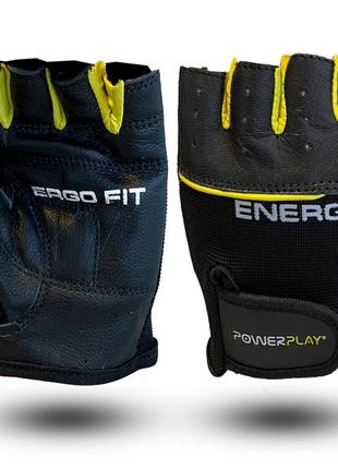 Рукавички для фітнесу та важкої атлетики powerplay 9058 energy чорно-жовті l1 фото