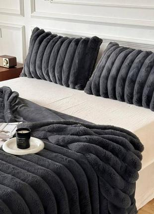 Двухсторонний плед-покрывало королевская шиншилая кролик полоска