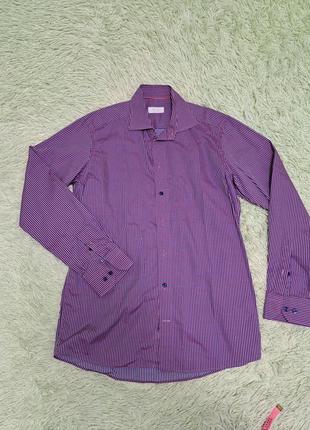 Стильная фиолетовая мужская рубашка в клетку с длинным рукавом eton