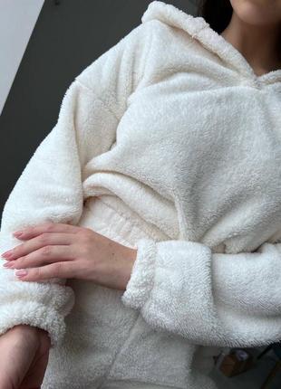 Стильный теплый костюм для дома пижама теплая шорты худи тедди6 фото