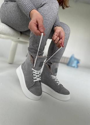 Ботинки, серый, натуральная замша, зима