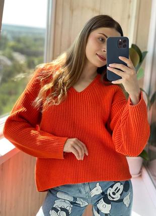 Оранжевый свитер крупной вязки 1+1=33 фото
