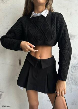 Теплый укороченный свитер топ вязка с рукавами свободного кроя теплый модный трендовый кофта косичка