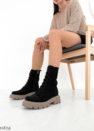 Замшеві демісезонні черевики чорні на байці