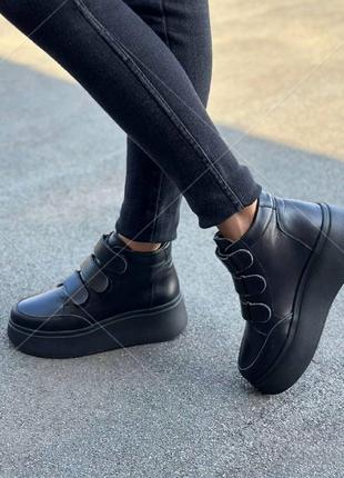 Кожаные женские черные ботинки демисезонные деми ботинки на флисе натуральная кожа весна осень7 фото
