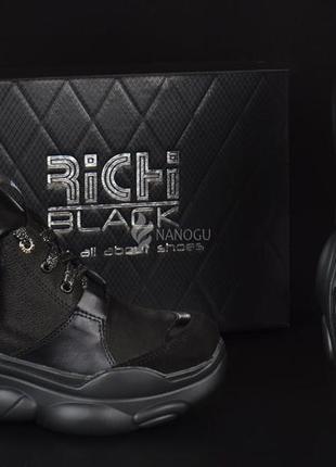 Кроссовки женские кожаные richi black teddy на платформе черные натуральная кожа5 фото