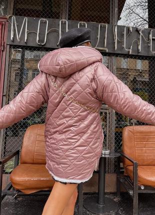 Двухсторонняя курточка шубка женская с капюшоном3 фото