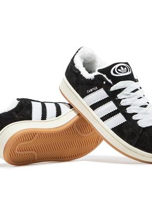 Зимние женские кроссовки adidas campus black white (мех) 36-37-38-39-40