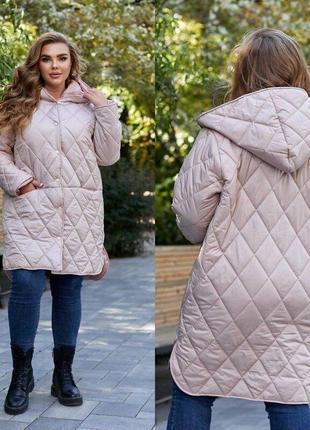 Стильна сьобана куртка пуховик пальто зимова капюшон  розміри 50- 685 фото