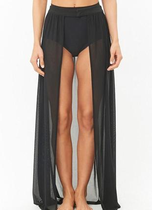 Черная длинная юбка пляжная парео юбка макси сетка на высокий рост разрезом спереди в пол секси проз1 фото