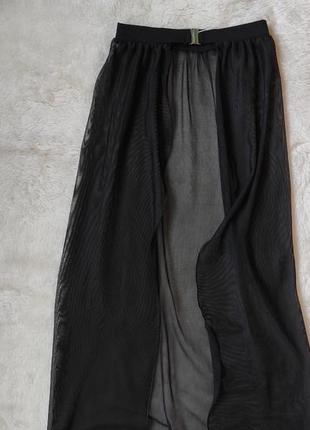 Черная длинная юбка пляжная парео юбка макси сетка на высокий рост разрезом спереди в пол секси проз3 фото