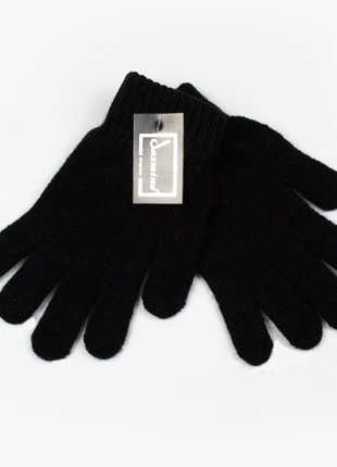Зимові в'язані жіночі рукавиці чорні2 фото