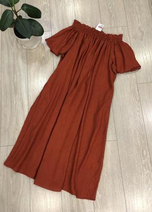 Платье миди с открытыми плечами и карманами размер 10-121 фото