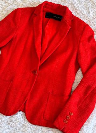 Яркий красный твидовый пиджак zara4 фото