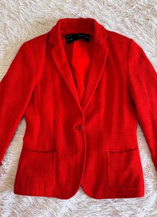 Яркий красный твидовый пиджак zara3 фото