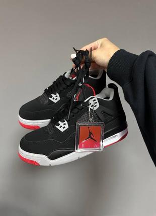 Женские кроссовки зимние черные с красным nike air jordan retro 4 «&nbsp;bred&nbsp;» fur ❄️