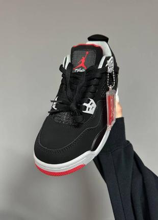 Жіночі кросівки зимові чорні з  червоним nike air jordan retro 4 « bred » fur ❄️6 фото