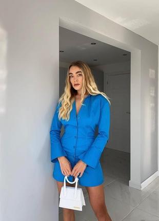 Сукня сорочка з рукавами на ґудзиках синє електрик блакитне xxs xs zara 8908/814