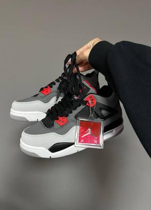 Женские кроссовки серые с красным nike air jordan retro 4 « infrared » fur ❄️