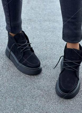 Черевики жіночі чорні замшеві демісезонні демі черевики на флісі натуральна шкіра весна осінь